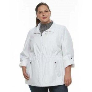 Womens Jacket White 1X Anorak Hooded Zip Up Coat Midweight Plus Croft & Barrow